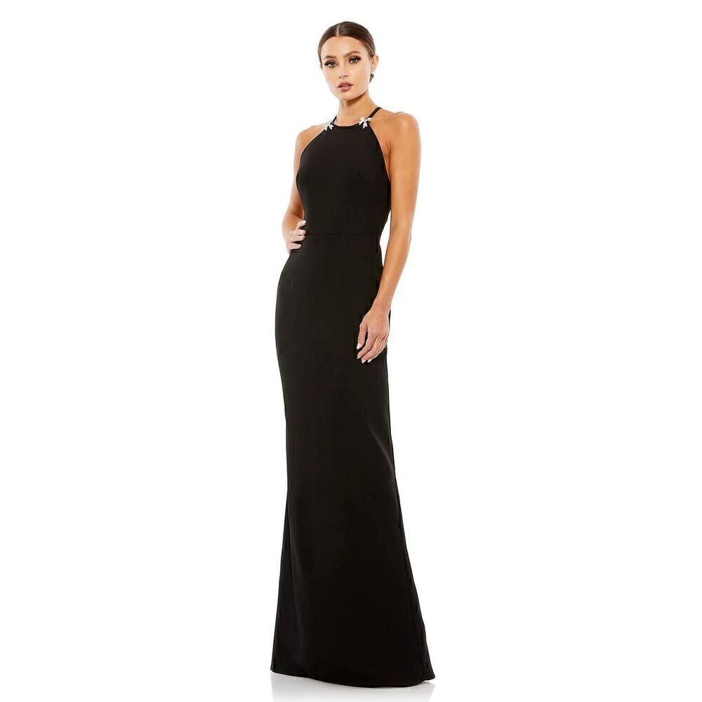 IEENA FOR MAC DUGGAL 26618 Criss Cross Back Halter Neck Dress Black 8 NEW